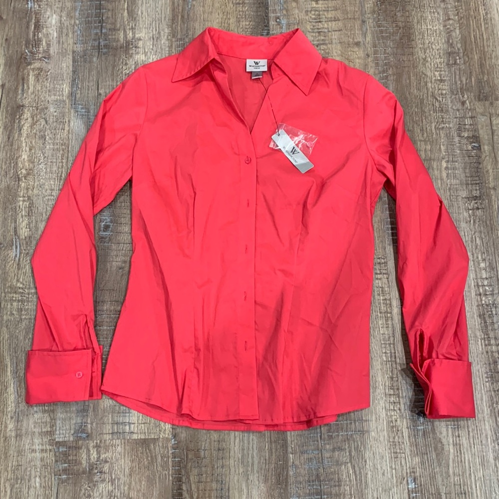 Hot pink button down long sleeve shirt